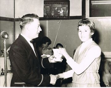 Photograph - BERT GRAHAM COLLECTION: JOHN PARRY CONGRATULATING YOUNG SWIMMER, !961-62