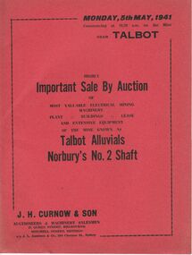 Document - IAN DYETT COLLECTION: AUCTION CATALOGUE - TALBOT ALLUVIALS NORBURY'S NO. 2 SHAFT