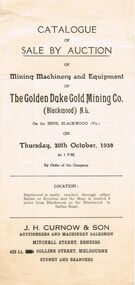 Document - IAN DYETT COLLECTION: AUCTION CATALOGUE - THE GOLDEN DUKE GOLD MINING CO