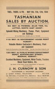 Document - IAN DYETT COLLECTION: AUCTION CATALOGUE - TASMANIAN MINING AND CONTRACTOR'S AUCTION