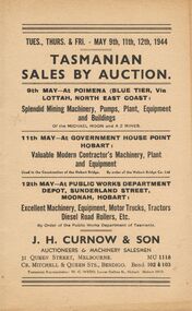 Document - IAN DYETT COLLECTION: AUCTION CATALOGUE - TASMANIAN MINING AND CONTRACTOR'S AUCTION