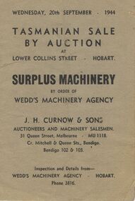 Document - IAN DYETT COLLECTION: AUCTION CATALOGUE - TASMANIAN SURPLUS MACHINERY