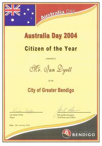 Document - IAN DYETT COLLECTION: CITIZEN OF THE YEAR AWARD