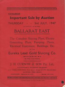 Document - IAN DYETT COLLECTION: AUCTION CATALOGUE - EUREKA LEAD GOLD SLUICING CO