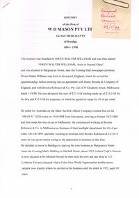 Document - IAN DYETT COLLECTION: HISTORY OF THE FIRM OF W D MASON PTY LTD