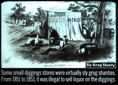 Slide - DIGGERS & MINING. STORES AT THE DIGGINGS, c1853