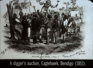 Slide - DIGGERS & MINING. STORES AT THE DIGGINGS, c1853