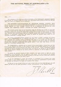 Document - IAN DYETT COLLECTION: THE NATIONAL BANK OF AUSTRALASIA LTD. LETTER