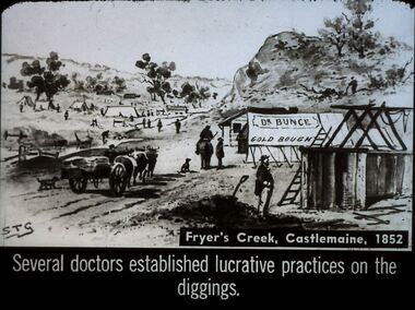 Slide - DIGGERS & MINING. STORES AT THE DIGGINGS, c1852