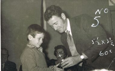 Photograph - BERT GRAHAM COLLECTION: MAN PRESENTING TROPHY TO BOY