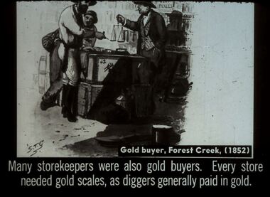 Slide - DIGGERS & MINING. STORES AT THE DIGGINGS, c1852