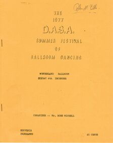 Document - PETER ELLIS COLLECTION: SUMMER FESTIVAL OF BALLROOM DANCING, 4th December, 1977