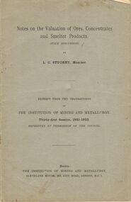 Document - VALUATIONS OF ORES ETC 1921-1922