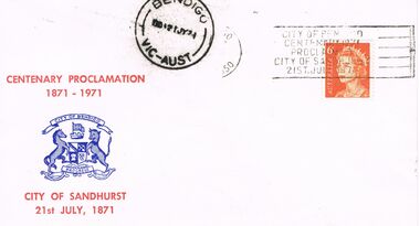 Document - BENDIGO CENTENARY COLLECTION: 1871 ENVELOPE, 21st July, 1971