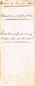 Document - CHRISTMAS REEF GOLD MINING CO COLLECTION: CONTRACT FOR DRIVING 50 FT EAST