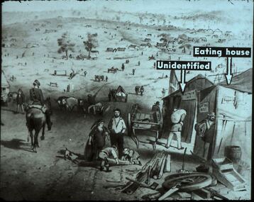 Slide - DIGGERS & MINING. STORES AT THE DIGGINGS, c1852