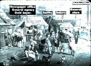 Slide - DIGGERS & MINING. STORES AT THE DIGGINGS, c1852