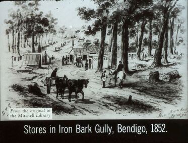 Slide - DIGGERS & MINING. STORES AT THE DIGGINGS, c1852