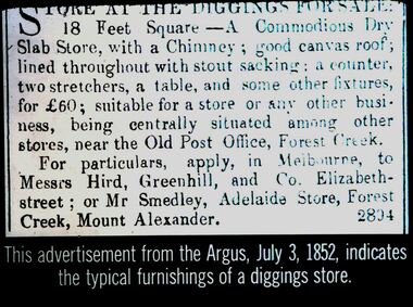 Slide - DIGGERS & MINING. STORES AT THE DIGGINGS, c1852