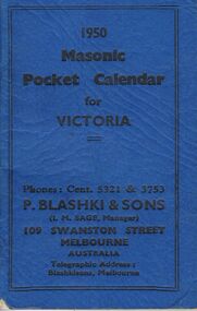 Book - LODGE COLLECTION: 1950 MASONIC POCKET CALENDAR FOR VICTORIA