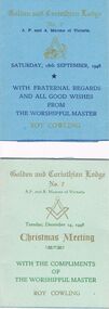 Document - LODGE COLLECTION: ONE CARD GOOD WISHES AND ANOTHER OF CHRISTMAS MEETING, 18th Sept and 14th Dec