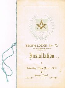 Document - LODGE COLLECTION: ZENITH LODGE, NO. 52 INSTALLATION, Saturday 24th June, 1950