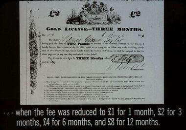 Slide - DIGGERS & MINING. THE GOLD LICENCE, c1864