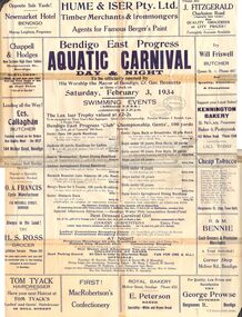 Document - BERT GRAHAM COLLECTION: BENDIGO EAST PROGRESS AQUATIC CARNIVAL, 3 Feb 1934