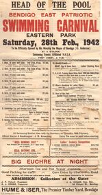 Document - BERT GRAHAM COLLECTION: HEAD OF THE POOL BENDIGO EAST PATRIOTIC SWIMMING CARNIVAL, 28 Feb 1942