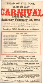 Document - BERT GRAHAM COLLECTION: HEAD OF THE POOL, BENDIGO EAST CARNIVAL, 28 Feb 1948