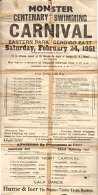Document - BERT GRAHAM COLLECTION: MONSTER CENTENARY SWIMMING CARNIVAL, 24 Feb 1951