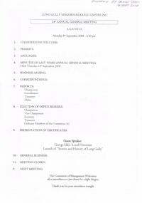 Document - LONG GULLY NEIGHBOURHOOD CENTRE ANNUAL GENERAL MEETING NOTES: SEPTEMBER 2008, 8th Sept, 2008