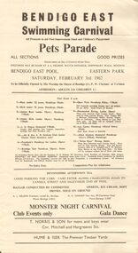 Document - BERT GRAHAM COLLECTION: BENDIGO EAST SWIMMING CARNIVAL, 3 Feb 1962