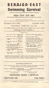 Document - BERT GRAHAM COLLECTION: BENDIGO EAST SWIMMING CARNIVAL, 2 Feb !963