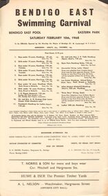 Document - BERT GRAHAM COLLECTION: BENDIGO EAST SWIMMING CARNIVAL, 10 Feb 1968