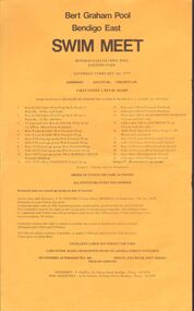 Document - BERT GRAHAM COLLECTION: BENDIGO EAST SWIMMING CLUB, 3 Feb 1979