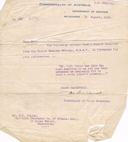 Document - HOWARD AND VIOLET JOLLEY COLLECTION: LETTER