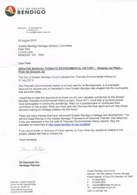 Document - PETER ELLIS COLLECTION: THANK YOU LETTER, 20th August, 2013