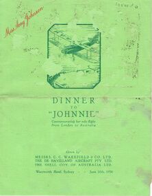 Ephemera - HOWARD AND VIOLET JOLLEY COLLECTION: DINNER MENU
