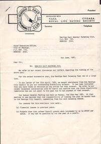 Document - BERT GRAHAM COLLECTION: BENDIGO EAST SWIMMING CLUB, 5 June 1985, 1991- 92