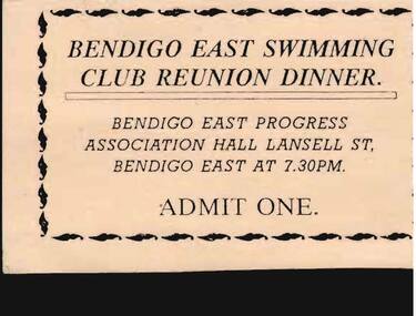 Document - BERT GRAHAM COLLECTION: BENDIGO EAST SWIMMING CLUB REUNION DINNER, 31/10/1992