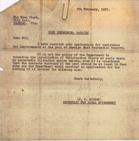 Document - BERT GRAHAM COLLECTION: BENDIGO EAST SWIMMING POOL, 7 Feb 1967