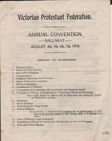 Document - MERLE BUSH COLLECTION: VICTORIAN PROTESTANT FEDERATION RELATED MATERIAL OF MERLE BUSH, August, 1918