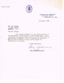 Document - BERT GRAHAM COLLECTION: BENDIGO EAST SWIMMING CLUB, 2/4/1968-23 /7/1970