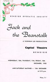 Document - VIKKI SPICER COLLECTION: BENDIGO OPERATIC SOCIETY PROGRAMME BOOKLET, December, 1958