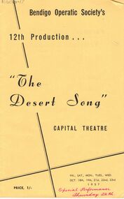 Document - VIKKI SPICER COLLECTION: BENDIGO OPERATIC SOCIETY PROGRAMME BOOKLET, October, 1957