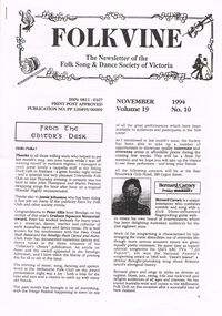 Document - PETER ELLIS COLLECTION: FOLKVINE NEWSLETTER