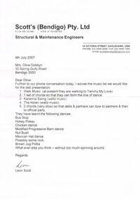 Document - PETER ELLIS COLLECTION: LETTER FROM LEON SCOTT, 9th July, 2007