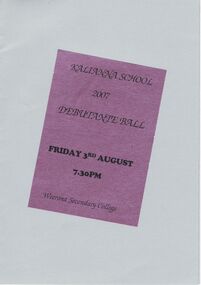 Document - PETER ELLIS COLLECTION: KALIANNA SCHOOL DEBUTANTE BALL, 3rd August, 2007