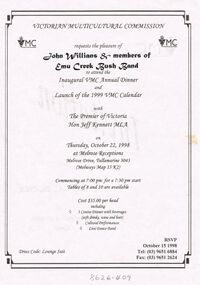 Document - PETER ELLIS COLLECTION: VMC ANNUAL DINNER, 22nd October, 1998